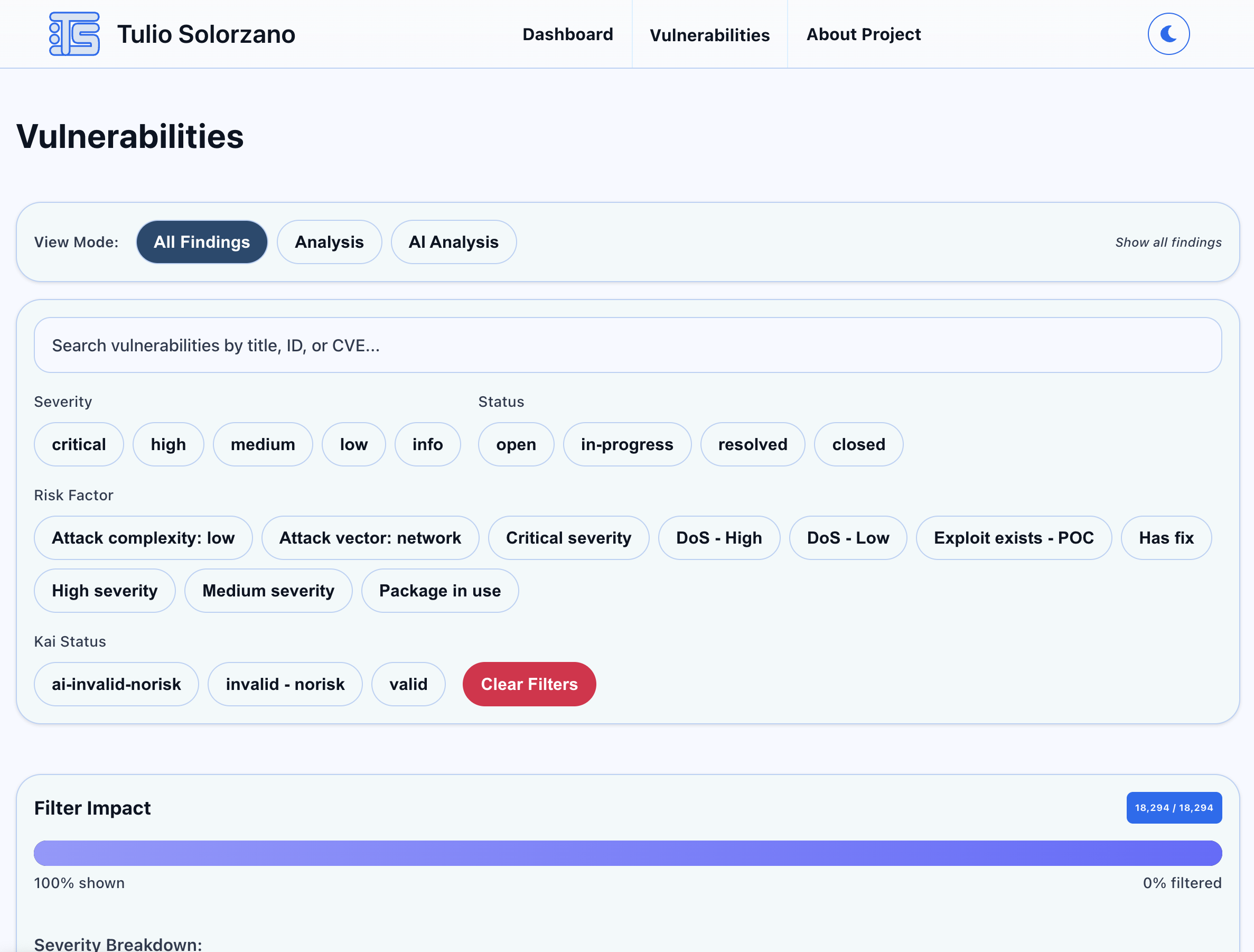 Cybersecurity Vulnerabilities Dashboard Screenshot